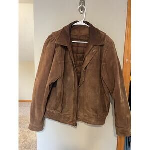 Vintage Suede Leather Bomber Jacket Knightsbridge Mens Medium Retro 80s Collared